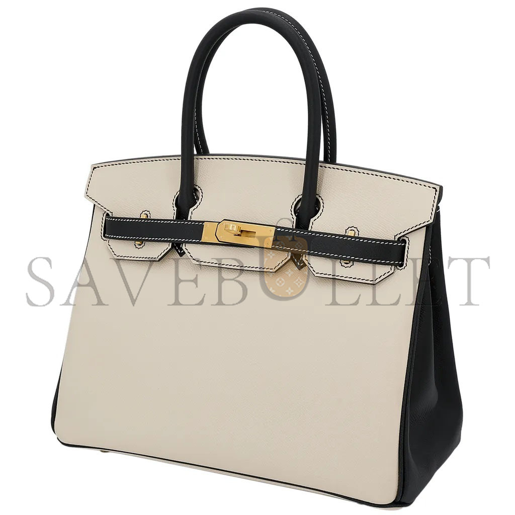 H**mes master birkin 30 epsom sellier milkshake white and black silver buckle h028368ck5z (30*23*15cm)